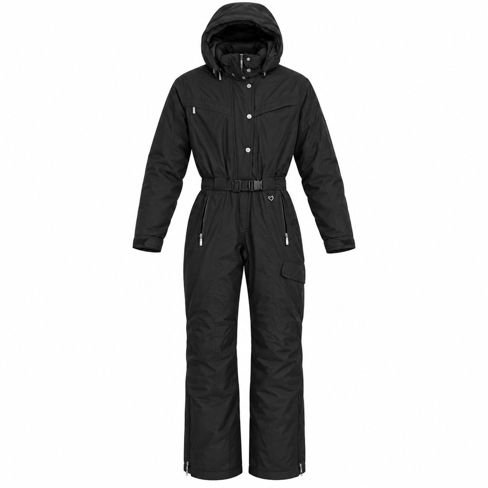 Obermeyer Snow Suit Womens 10 Goldrush Black Insulated Hooded Belted Ski Suit